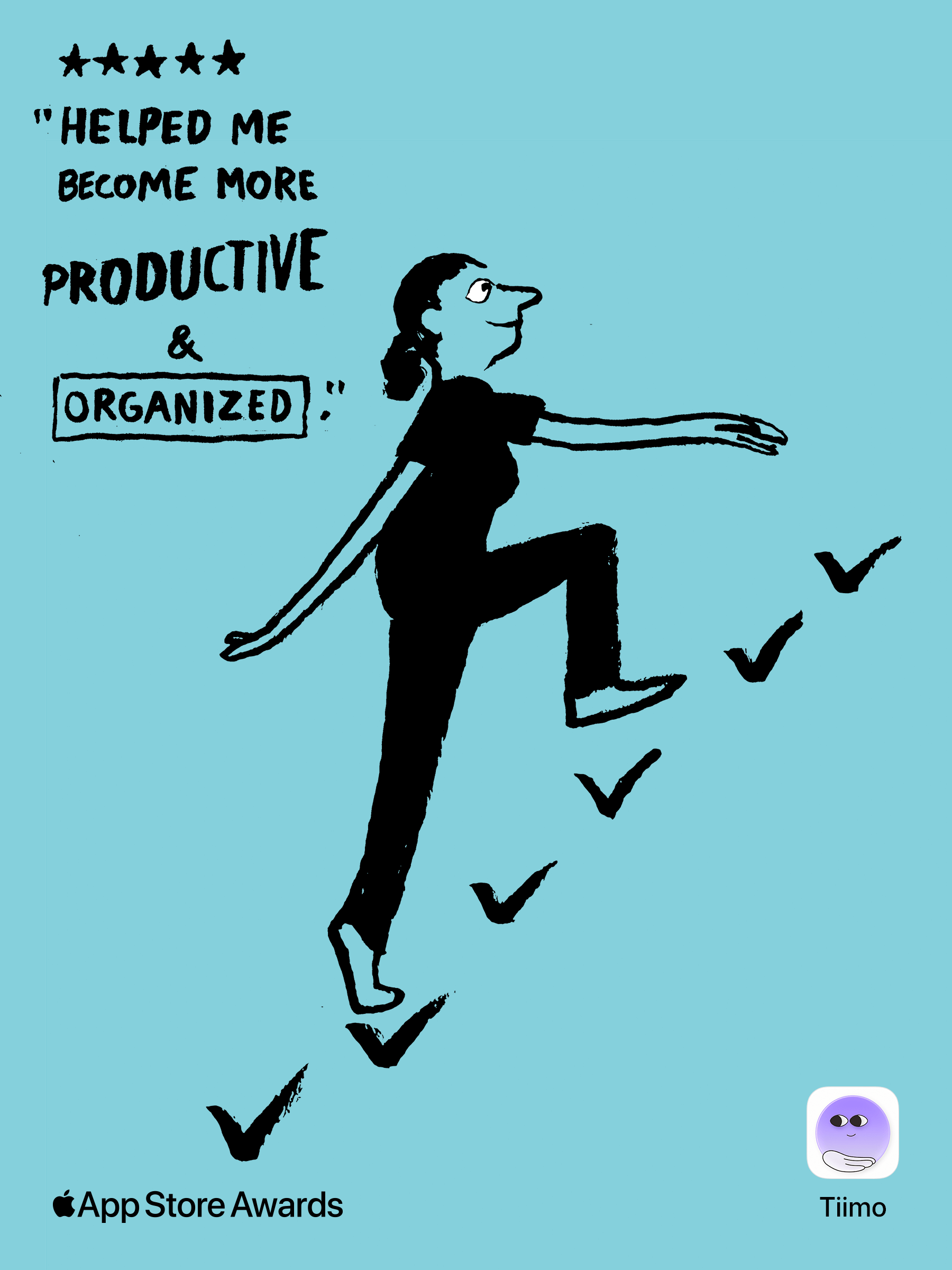 Illustration of a figure climbing a checklist, from Tiimo's App Store Awards artwork. Image via Tiimo