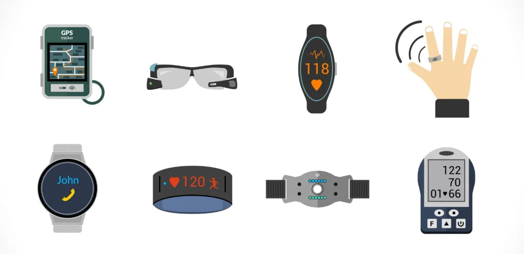 A range of AI wearable form factors including pendants, clips, and wrist devices