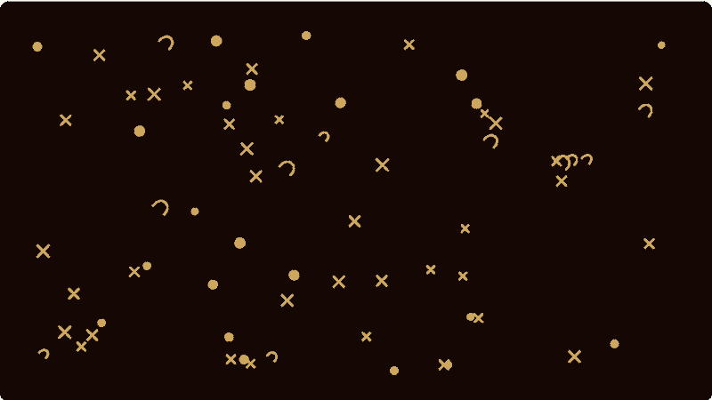 Sensory overload: scattered gold crosses and dots on espresso