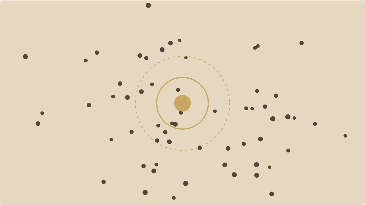 Ambient capture: scattered small dots with one gold accent on sand