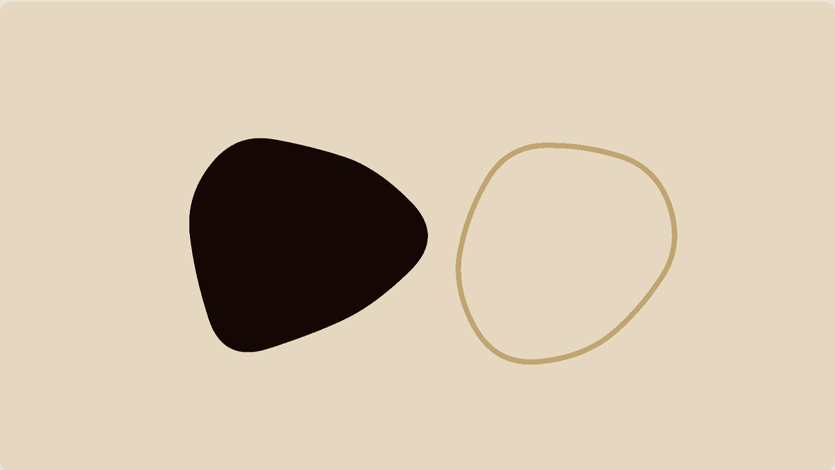 Body doubling: a solid black blob next to a gold outlined blob on sand