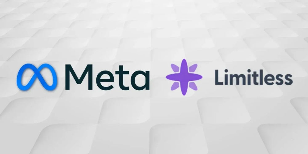 Meta and Limitless branding, marking Meta's acquisition of the Limitless AI memory pendant