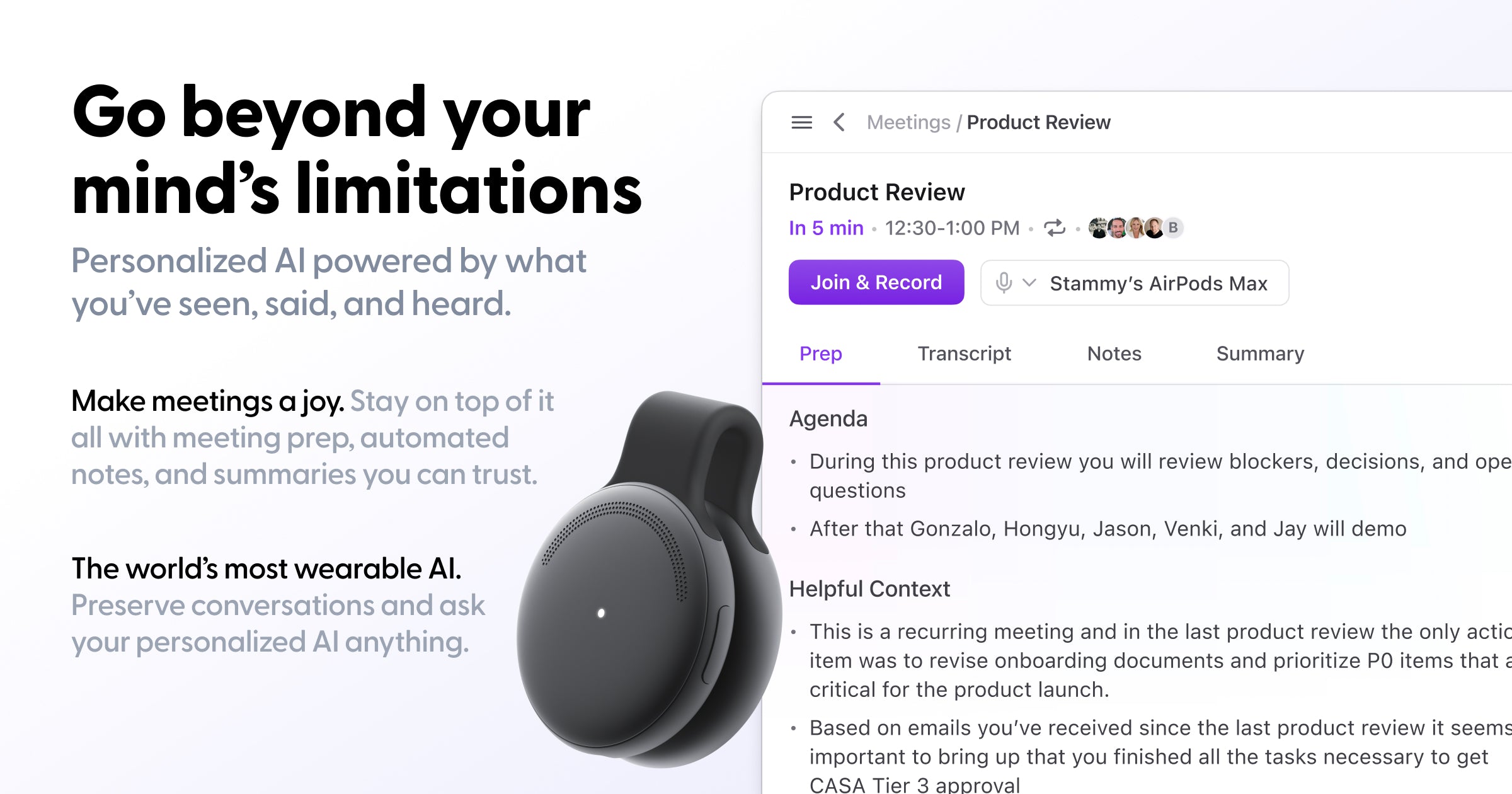 The Limitless Pendant, the clip-on AI recorder Limitless has stopped selling. Photo via Limitless